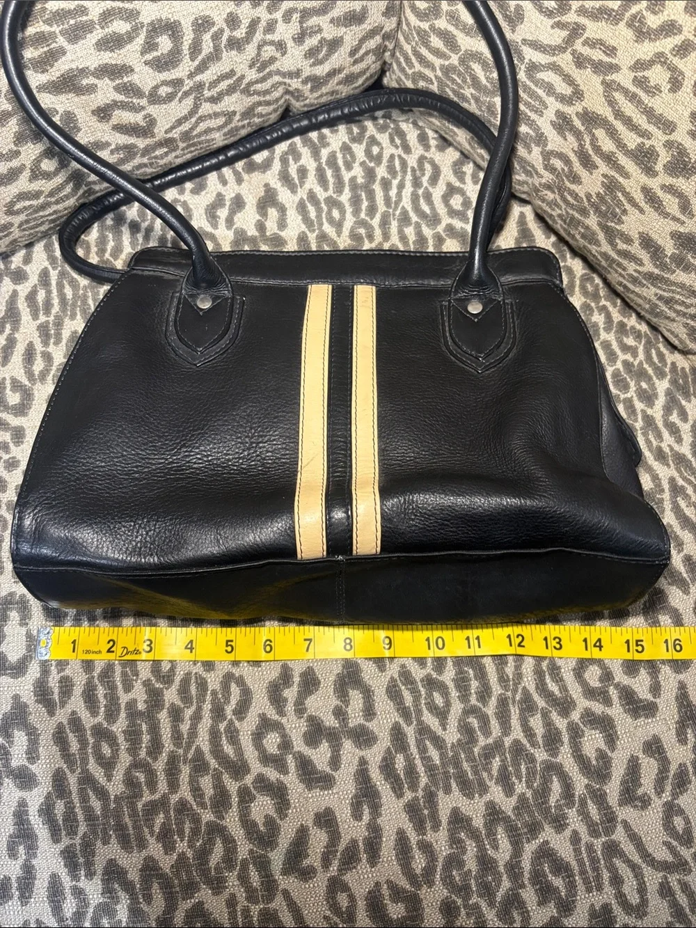 Latico vintage black soft leather striped shoulder bag classic medium purse - Picture 14 of 16
